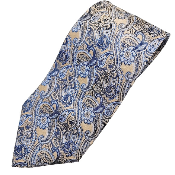 Pierre Cardin Silk Necktie Blue-Cream Paisley - Like New - Picture 1 of 4